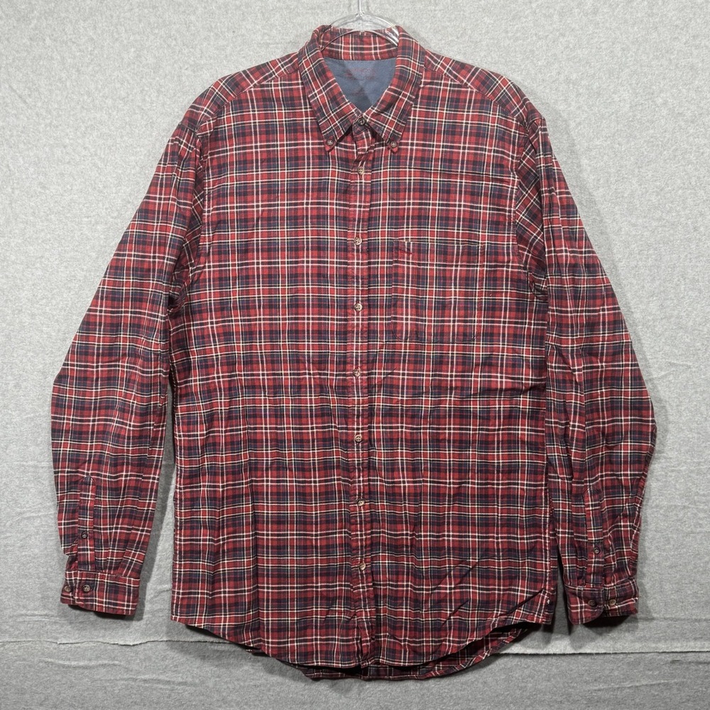 Arrow Flannel Shirt Plaid Button Up Long Sleeve Casual Red Mens Size L